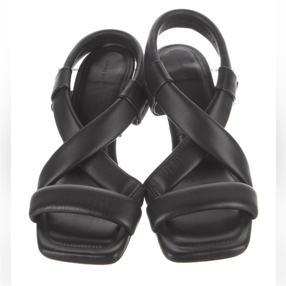 Anine Bing Black Padded Crisscross Slingback Sandals goat leather